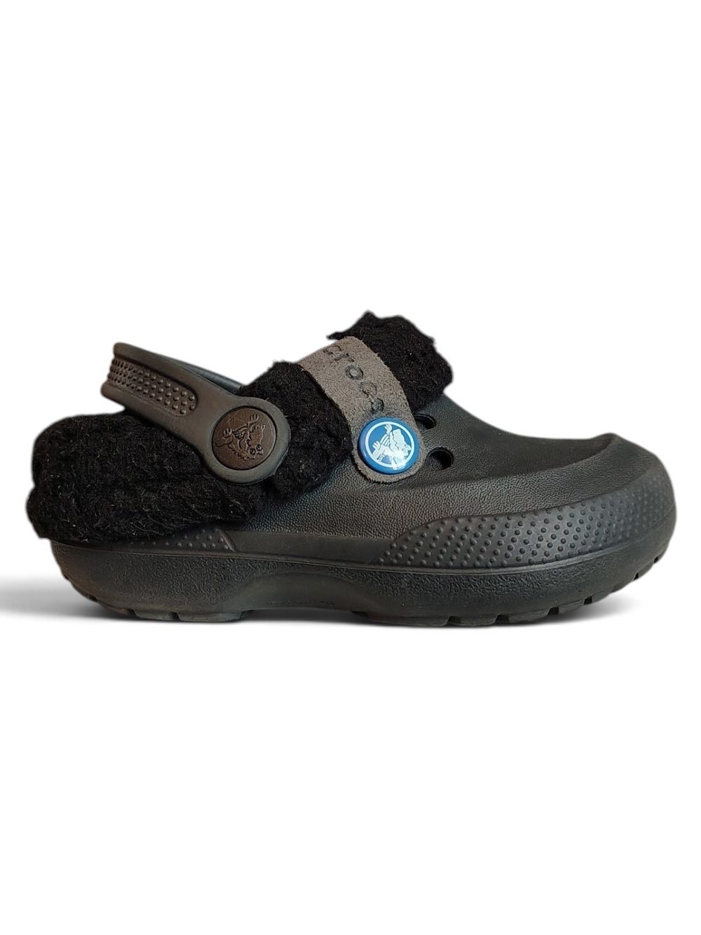 Crocs Blitzen II Kids Sz C 8/9 Black Removable Washable Fur Lined Slip On Shoes